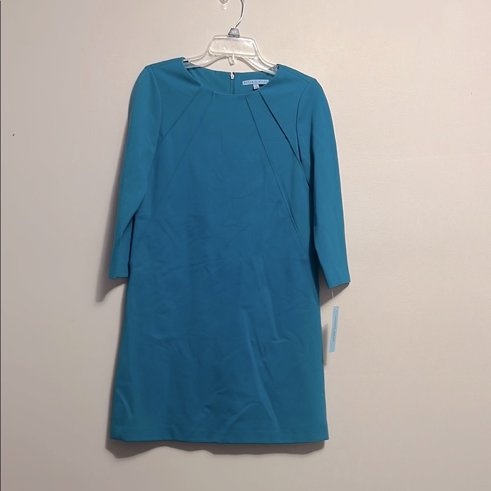 Antonio Melani sheath dress blue long sleeve pleated detail size 2 new